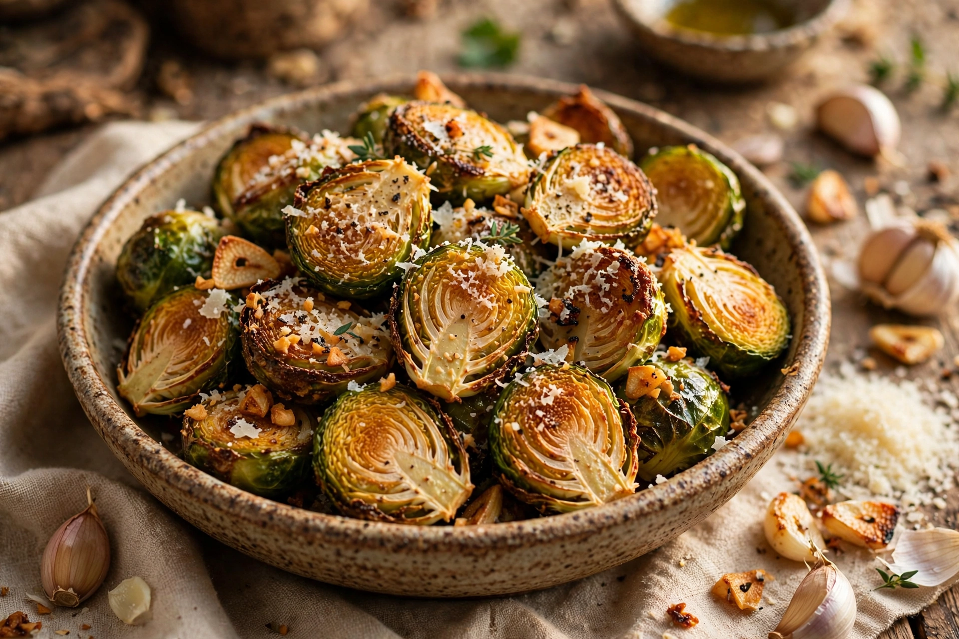 Air Fryer Brussels Sprouts with Garlic and Parmesan