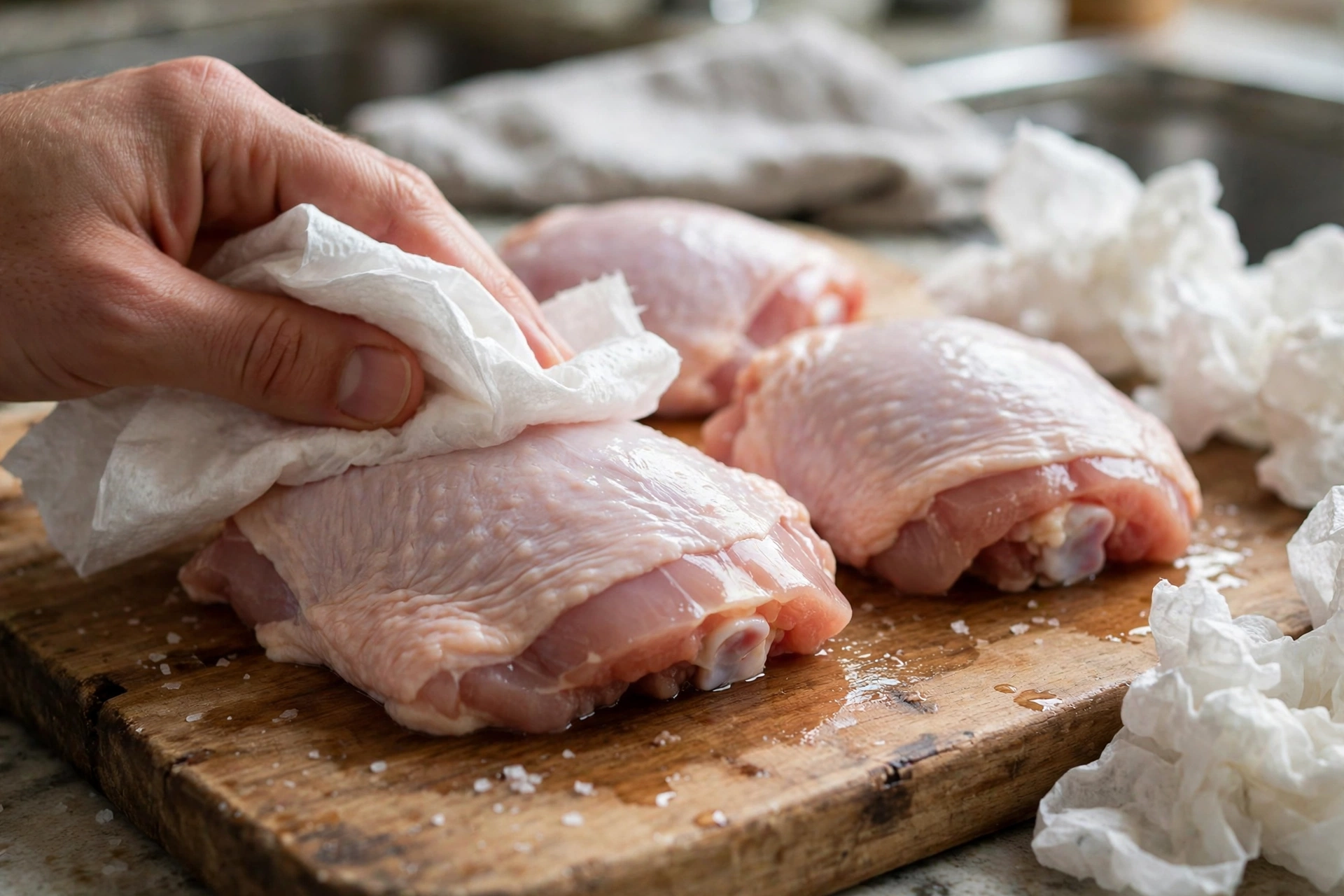 Step 1: patting chicken dry