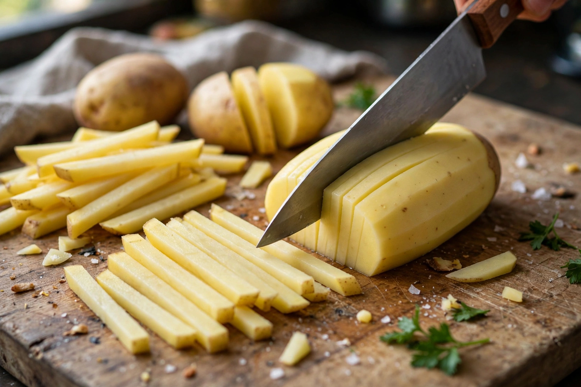 Step 1: cutting potatoes into fries