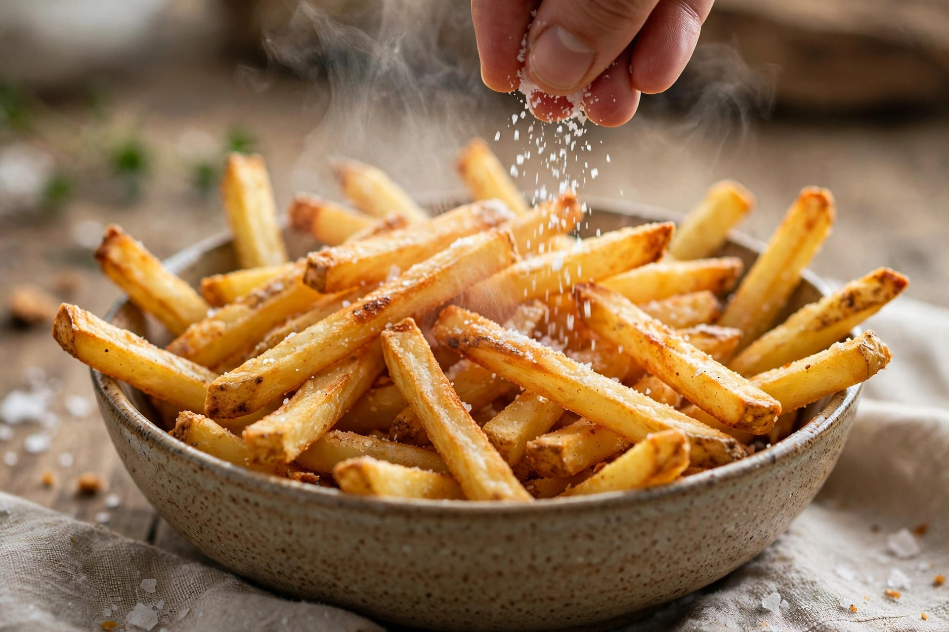 Step 4: finished fries being salted