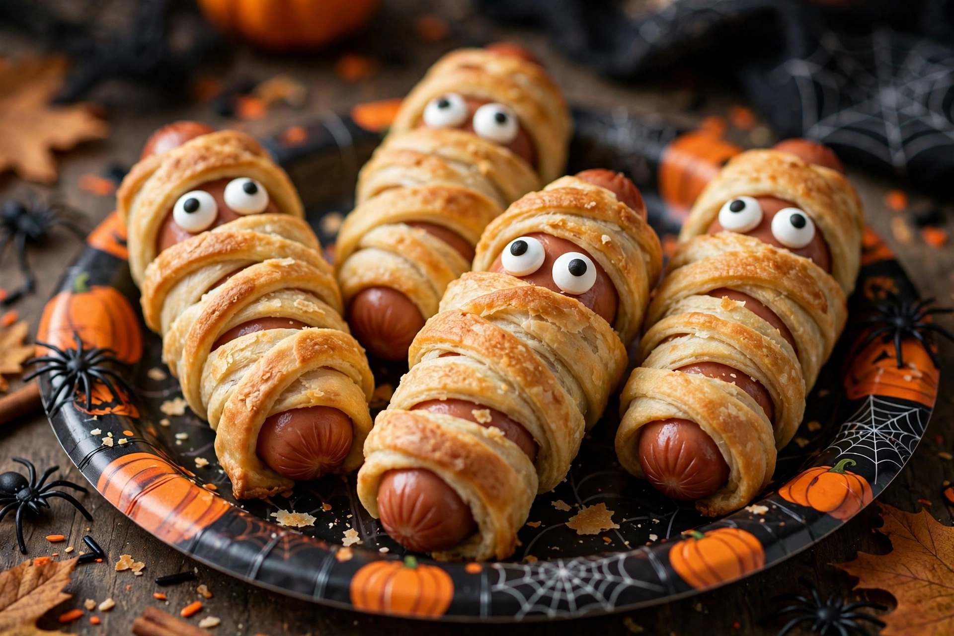 Halloween mummy hot dogs