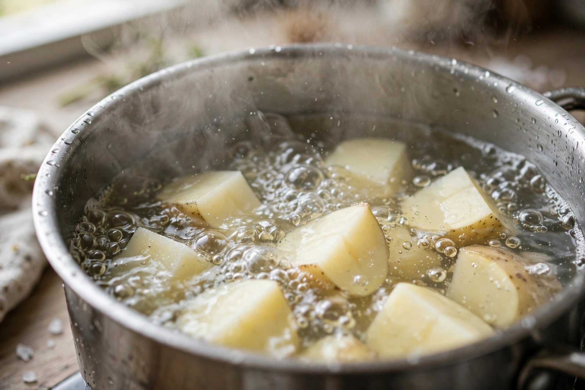 Step 1: parboiling potato chunks