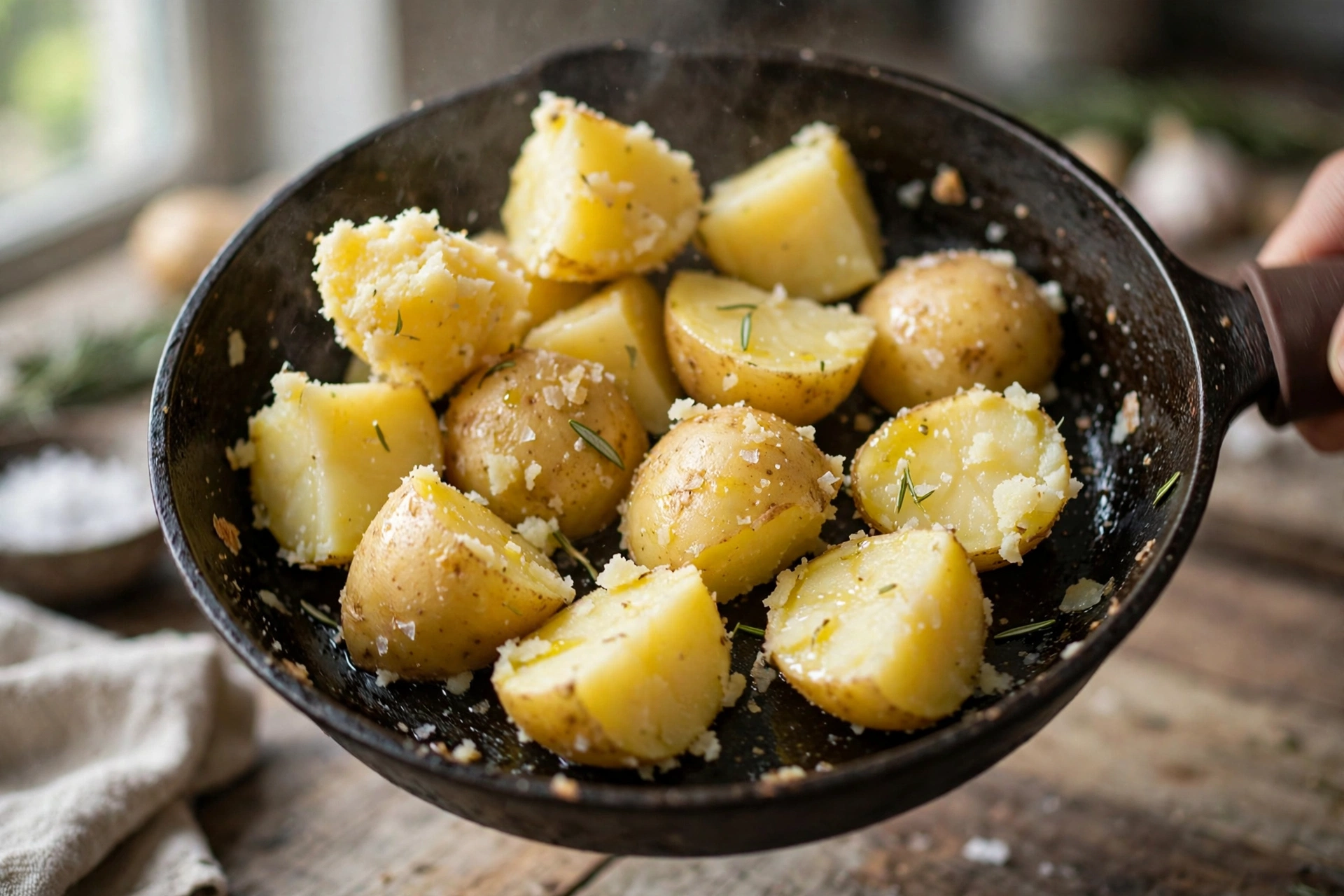 Step 2: roughing up parboiled potatoes