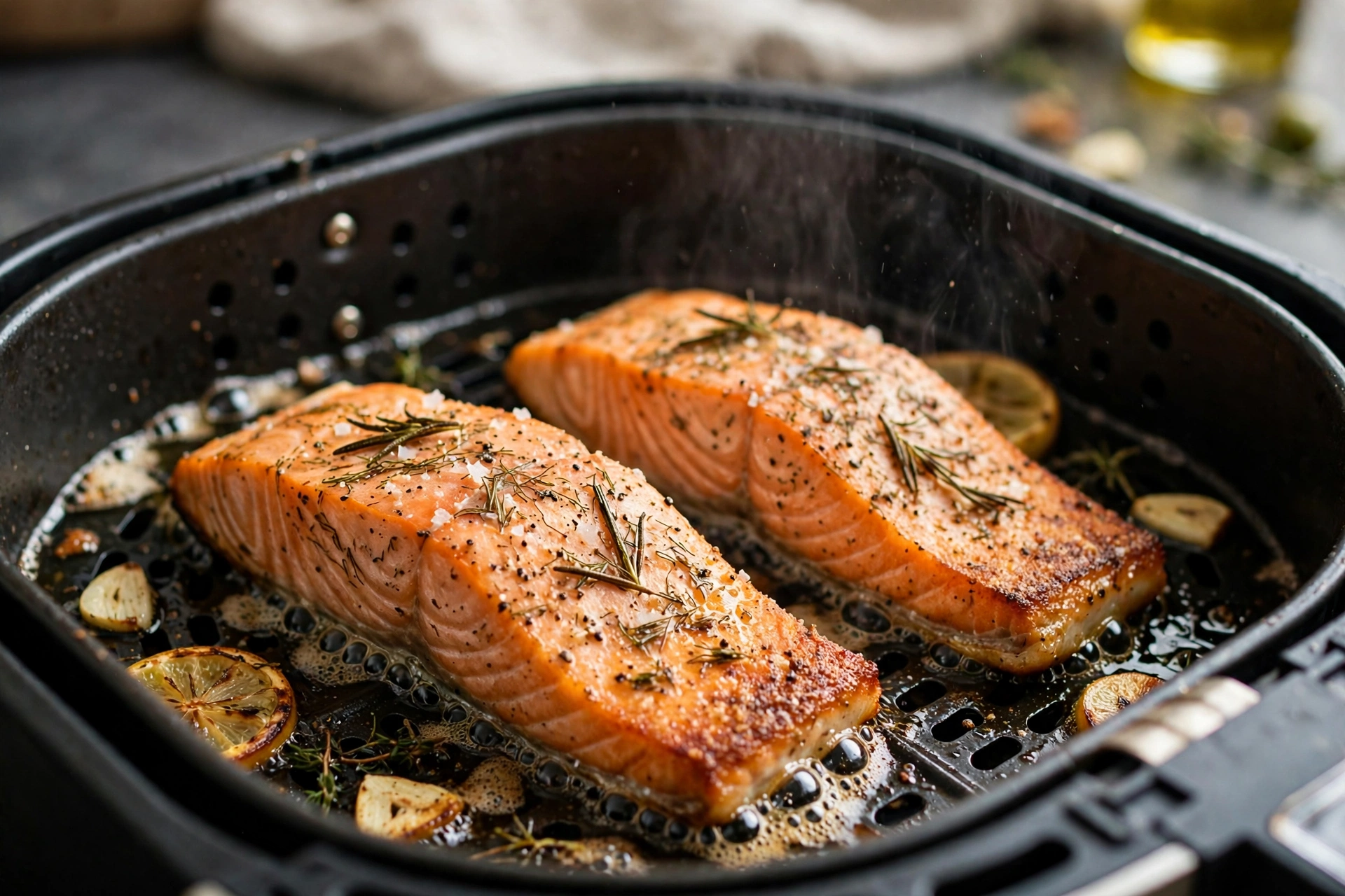 Step 3: salmon cooking in air fryer