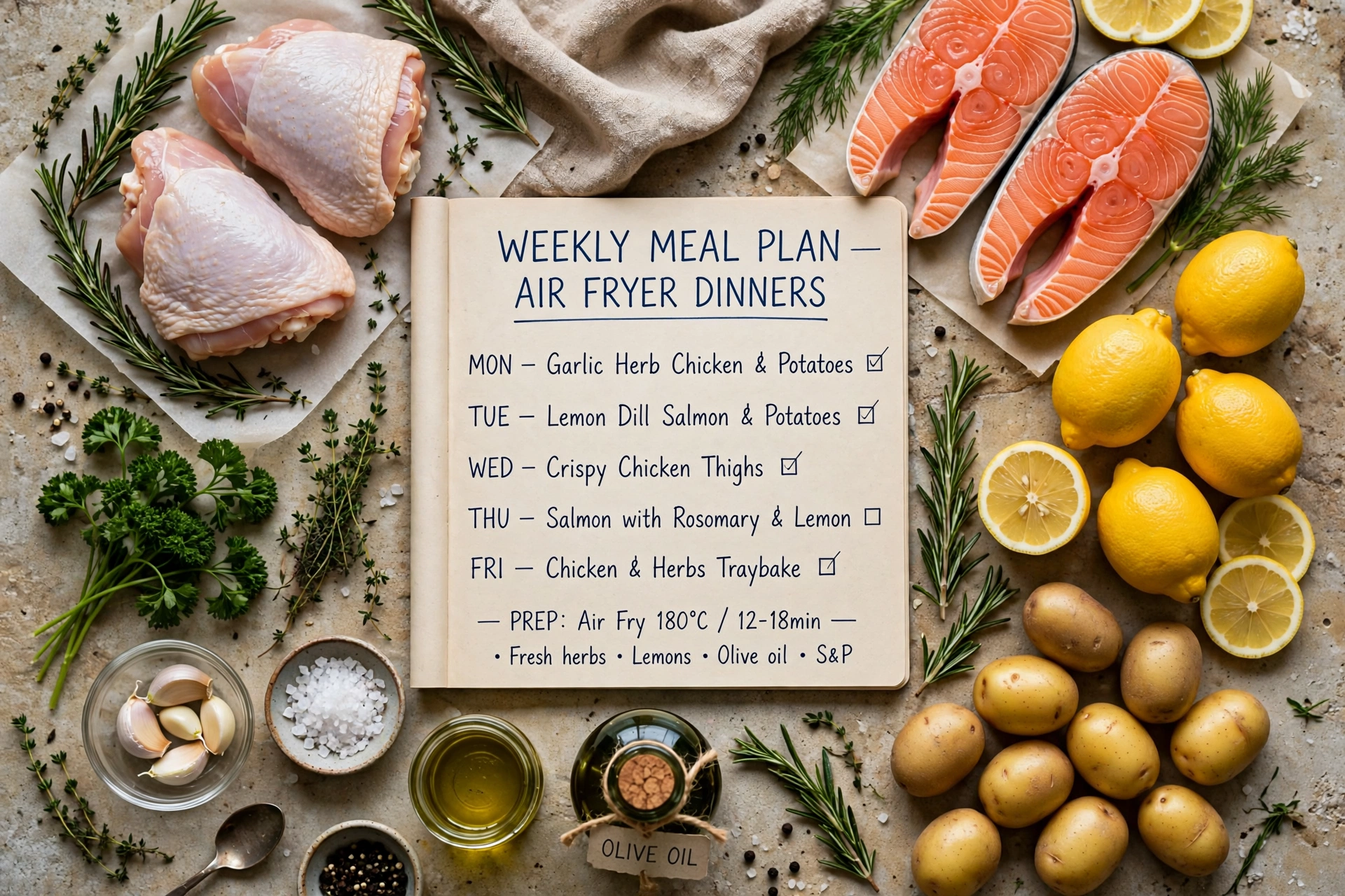Weekly air fryer menu ingredients